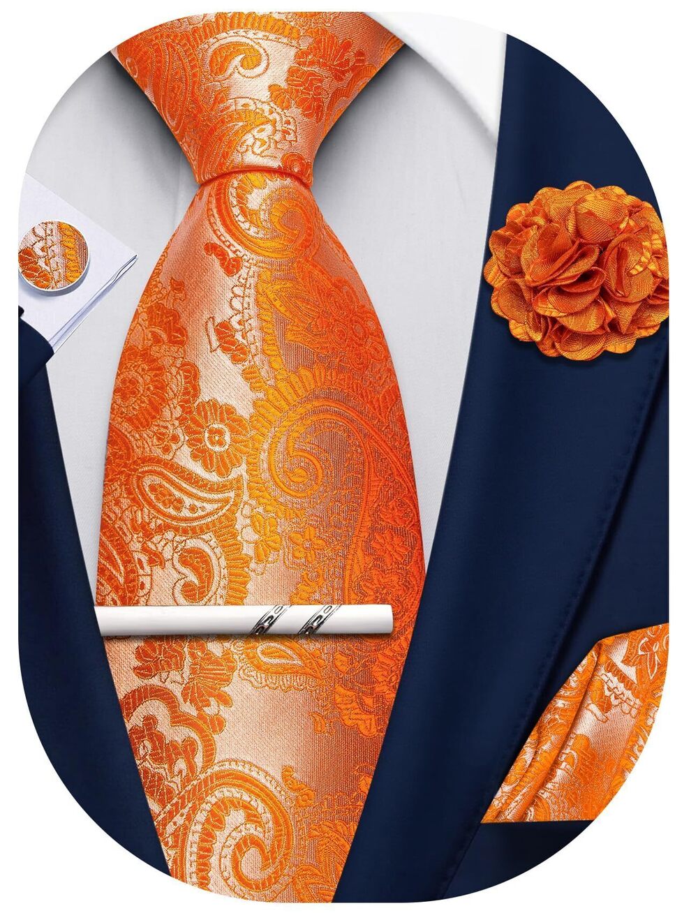 2347 Orange Paisley Ties Silk Woven Necktie Pocket Square Cufflinks Tie